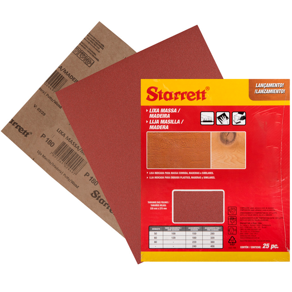 Kit 25 Lixa Massa Corrida Madeira Mdf Acabamento Starrett