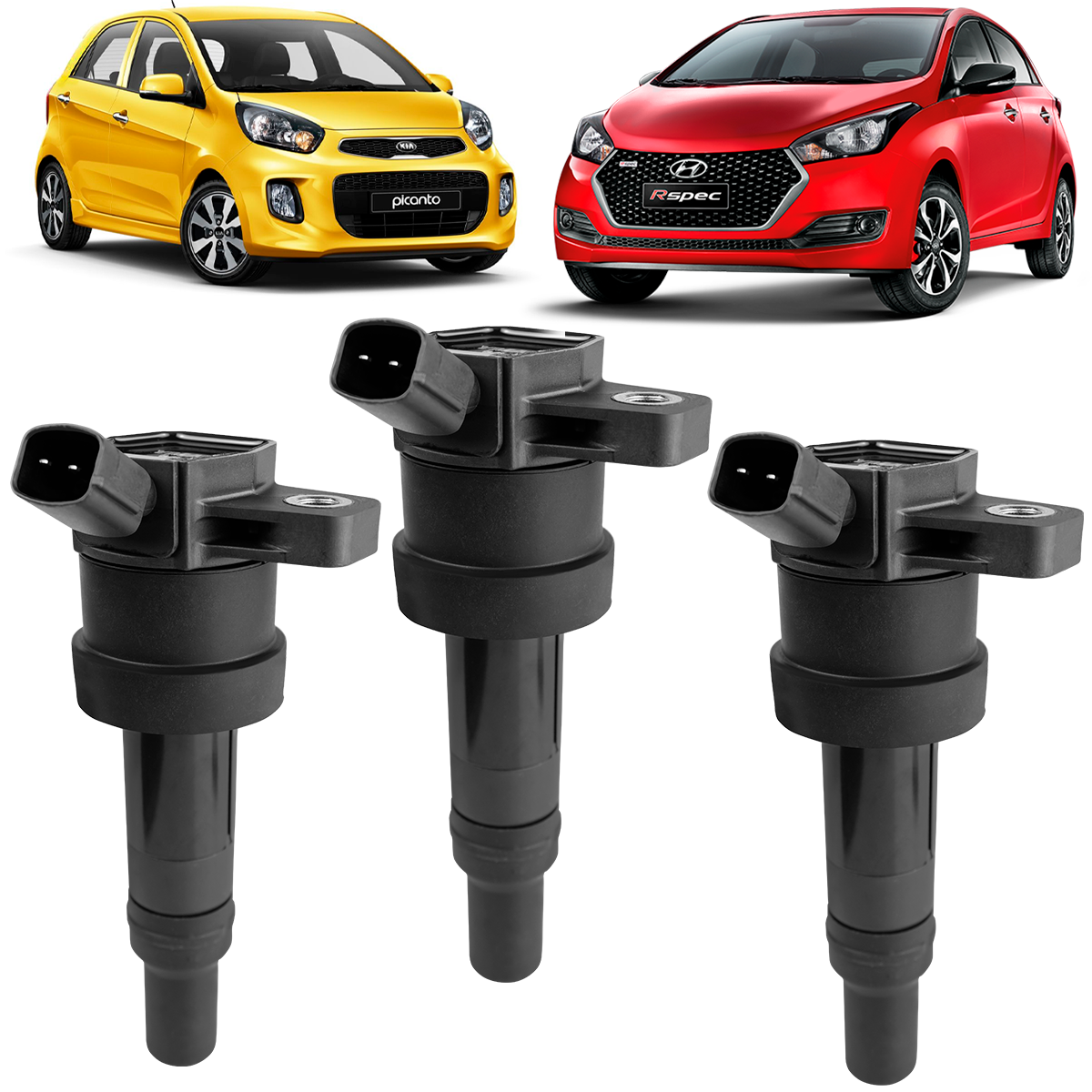 Kit 3 Bobinas Ignição HB20 Hb20s Picanto 1.0 Flex 2011 2012 2013 2014 2015 2016 2017 2018 2019 2020