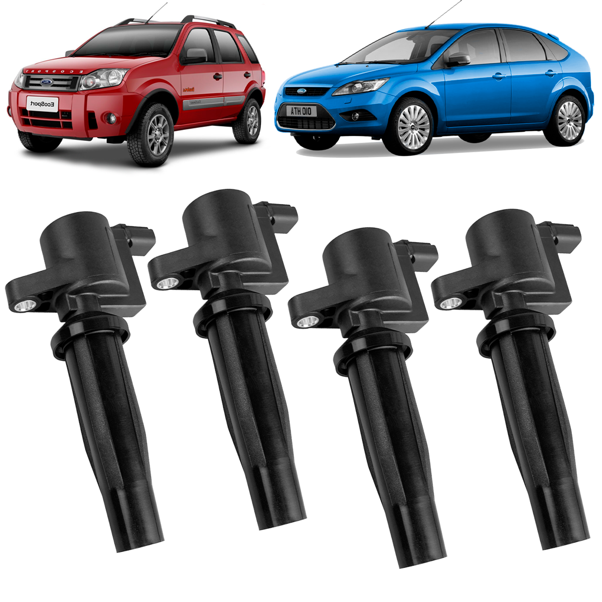 Jogo Kit 4 Bobinas de Ignição Ford Focus Ecosport 2.0 Duratec 2009 2010 2011 2012 2013 4M5E12A366AA