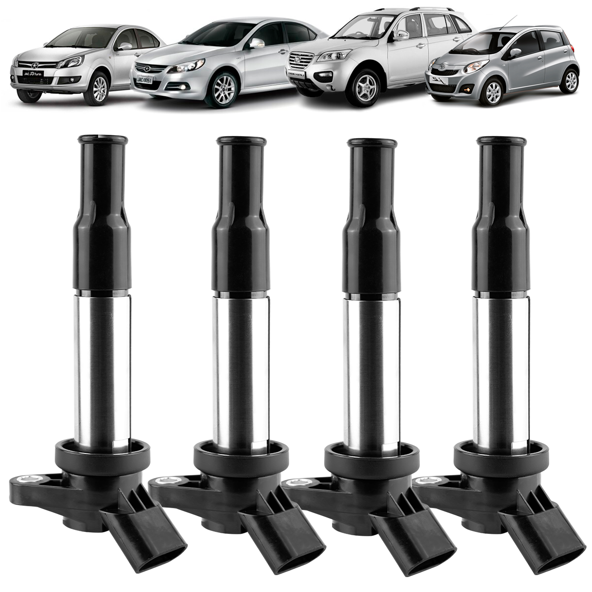 Kit 4 Bobinas de Ignição Jac J2 J3 J5 Lifan X60 2010 2011 2012 2013 2014 2015 2016