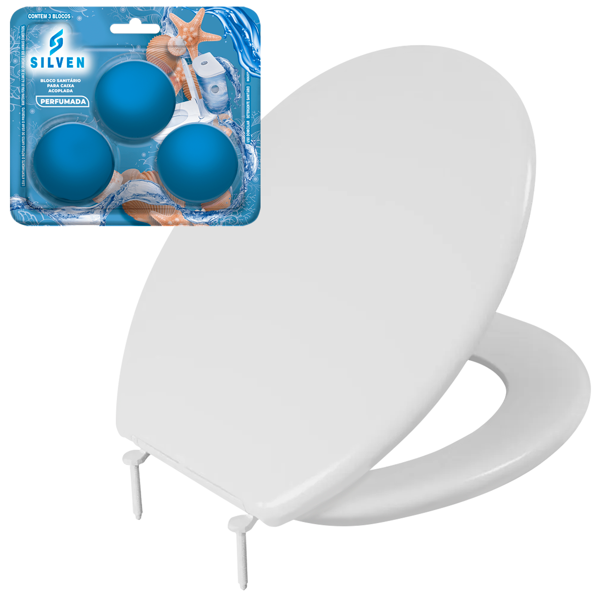 Assento Sanitário Oval Almofadado Slim + 3 Bloco Caixa Acoplada
