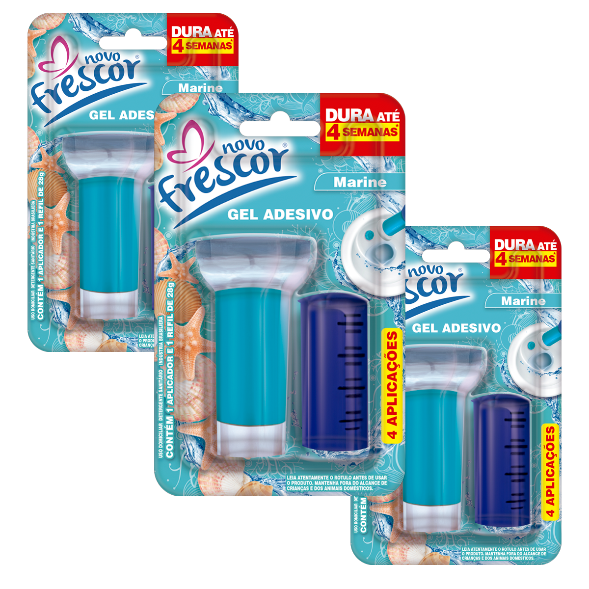 Kit 3 Aplicador Gel Adesivo Detergente Sanitário Marine Refil 4 Aplicações 28g