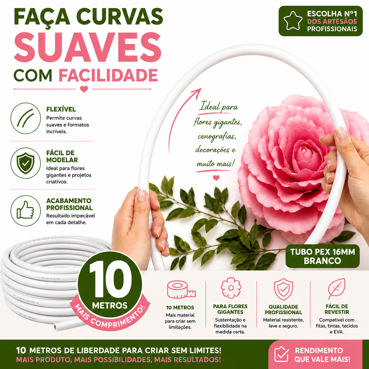 Tubo PEX Moldável 16mm Branco - 10 Metros | Caule para Flor Gigante