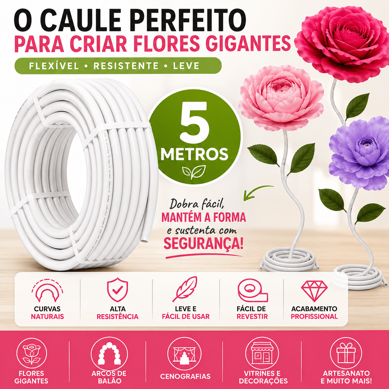 Tubo PEX Moldável 16mm Branco - 5 Metros | Caule para Flor Gigante