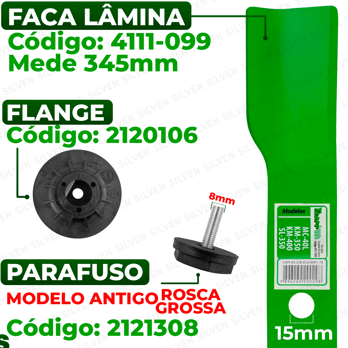 Faca Flange Parafuso P/ Cortador De Grama MC-40L KM-350 KM-400 SL-350