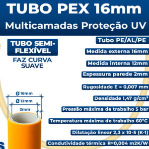 Kit Tubo Pex Gás 7 Metros Conexão Terminal Rosca Macho 1/2 