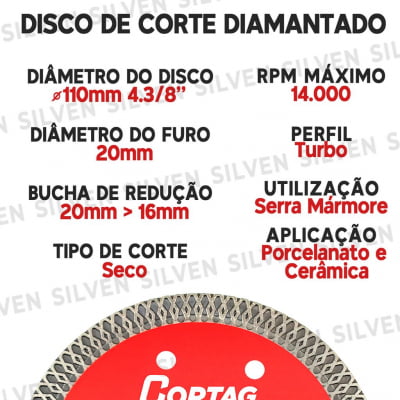 Disco Corte Diamantado Porcelanato Cerâmica Best Quality Cortag 110mm