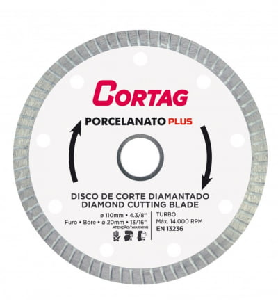 Disco de Corte Diamantado Cortag Turbo para Porcelanato e Cerâmica 110mm x 20mm