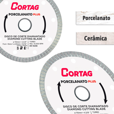 Disco de Corte Diamantado Cortag Turbo para Porcelanato e Cerâmica 110mm x 20mm