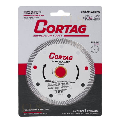 Kit com 2 Discos de Corte Diamantados Cortag para Porcelanato e Cerâmica Turbo 110mm x 20mm