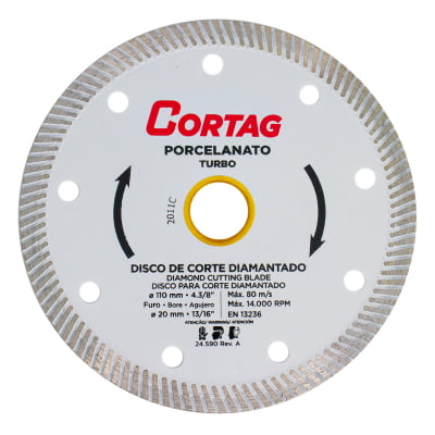  Disco de Corte Diamantado 110mm x 20mm Turbo para Porcelanato e Cerâmica Cortag