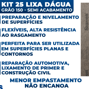 Kit 25 Folha Lixa D'água Grão 150 Pintura Massa Plástica Acrílica Automotiva Starrett