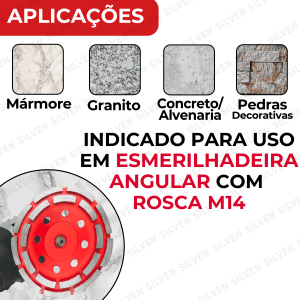 Rebolo Diamantado de Desbaste para Concreto Segmentado para Esmerilhadeira Lixadeira 115mm Cortag.