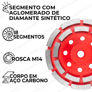 Rebolo Diamantado de Desbaste para Concreto Segmentado para Esmerilhadeira Lixadeira 115mm Cortag.