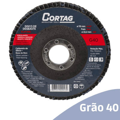 Kit 2 Disco de Desbaste Grão 40 Flap 4.1/2" 115mm Acabamento Cerâmica Granito Concreto Porcelanato