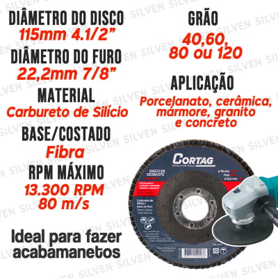 Kit 2 Disco de Desbaste Grão 40 Flap 4.1/2" 115mm Acabamento Cerâmica Granito Concreto Porcelanato