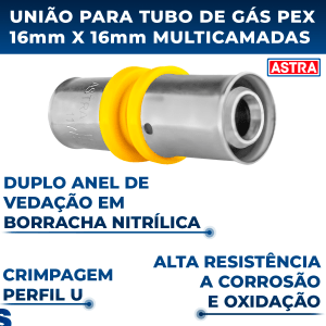 União Metal P/ Tubo Gás Pex Multicamadas 16mm X 16mm 