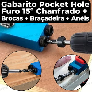 Gabarito Pocket Hole Marcenaria Furos Chanfrados + Sargento