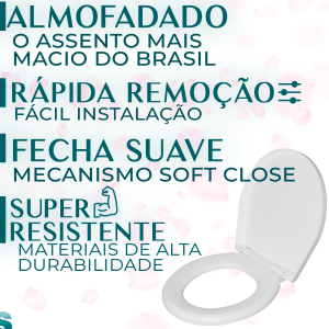 Tampa Assento Sanitário Almofadado Oval Removivel Fecha Suave com Amortecedor branco Universal + Bloco Pedra Aromatizador Sanitario para Caixa Acoplada
