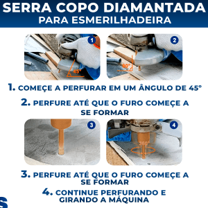 Serra Copo Diamantada 6mm Para Esmerilhadeira M14 Cortag Porcelanato Granito Mármore Cerâmica