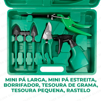 Kit Para Jardinagem Tesoura Poda Horta 10 Peças Com Maleta