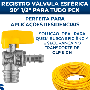 Registro Válvula Gás Esfera Angular 90° 1/2 Npt M X 3/8 Bm