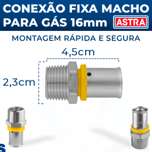 Conexão Fixa 1/2 16mm Astra Macho P/ Gás Tubulação PEX