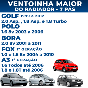 Ventoinha Maior Do Radiador Golf A3 Polo Fox Bora 7 Pás 1.8 1.6 1.0 2.0 Eletroventilador