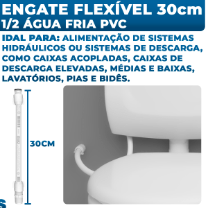 Engate Flexível 30cm X 1/2 Água Fria Pvc Astra Rabicho Pia Bidê Lavatório Caixa Acoplada Descarga