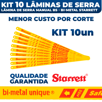 Kit 10 Lâmina de Serra Manual Starret BS1224 Safe Bi-Metal Unique 12 polegadas 300mm Metal Aço