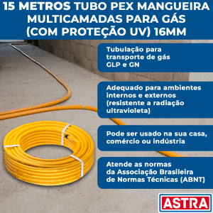 Kit 15 Metros Tubo Pex Multicamadas 16mm P/ Gás Mangueira