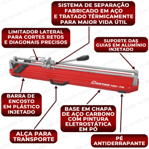 Cortador De Piso Porcelanato Manual até 10mm Tec-075 Cortag