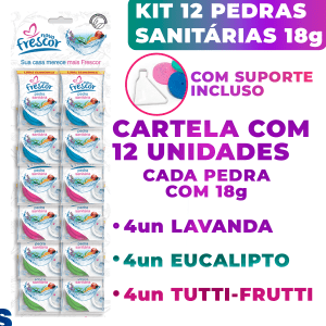 Cartela Kit 12un Pedra Sanitária Odorizante Vaso Sanitário 18g Lavanda Eucalipto Tutti-Frutti