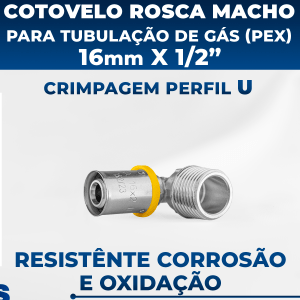 Cotovelo C/ Rosca Macho Para Tubo Pex Gás 16mm X Rosca 1/2"