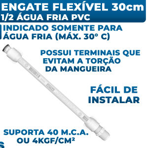 Engate Flexível 30cm X 1/2 Água Fria Pvc Astra Rabicho Pia Bidê Lavatório Caixa Acoplada Descarga