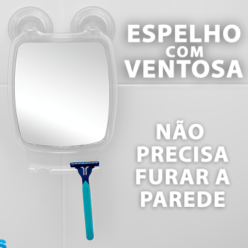 Espelho para Fazer Barba no Chuveiro Banho com Ventosa e Porta Gilete com moldura Transparente ASTRA