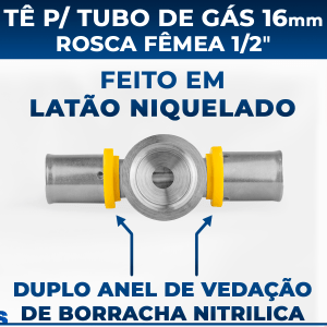 Te para Tubulação Gás Pex Saída Rosca Fêmea 16mm 1/2 