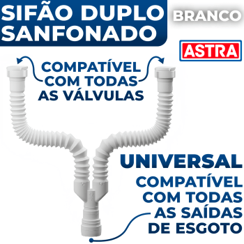 Sifão Duplo Sanfonado Universal Branco Lavatório Pia Cuba