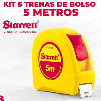 Kit 5 Trena De Bolso 5 Metros Profissional Starrett Fita Aço