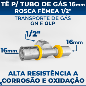 Te para Tubulação Gás Pex Saída Rosca Fêmea 16mm 1/2 