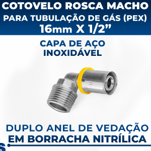 Cotovelo C/ Rosca Macho Para Tubo Pex Gás 16mm X Rosca 1/2"