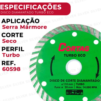 Kit 2 Discos de Corte Diamantado para Granito 110mm x 20mm Turbo Cortag