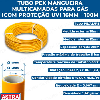 Tubo Pex para Gás 16mm Multicamadas 100 Metros Tubulação Pex com Proteção Uv