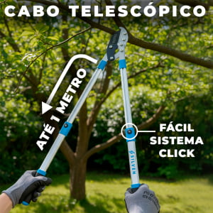 Tesoura De Poda Longa Afiada Galhos Cabo Extensível Ajustável Até 1 Metro Profissional Jardim Jardinagem