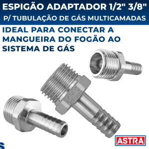 Espigão Adaptador 1/2 Para Gás Encanado Pex X Bico 3/8 Astra Multicamadas