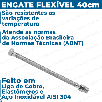 Engate Mangueira Flexível 40cm Trançado Aço Inox Quente Frio