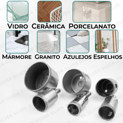 Jogo 15 Brocas Diamantadas Serra Copo Vidro Granito Ceramica Porcelanto Azulejo Espelhos