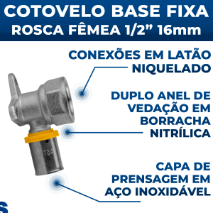 Cotovelo 16mm Base Fixa P/ Tubo Pex Gás Rosca 1/2 Fêmea 