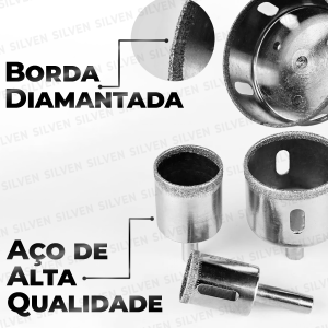 Kit 15 Brocas Serra Copo Broca Diamantada + Gabarito Guia Furação Vidro Porcelanato Cerâmica Azulejos