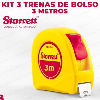 Kit 3 Trena De Bolso 3 Metros Profissional Starrett Fita Aço